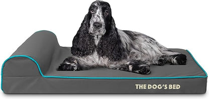 The Dog’s Bed Orthopedic Headrest Dog Bed Med Grey/Blue, Memory Foam, Pain Relief: Arthritis, Hip & Elbow Dysplasia, Post Surgery, Lameness, Waterproof Washable Cover