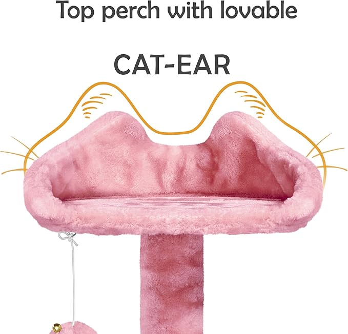 Yaheetech 62in Cat Tree Tower for Indoor Cats, Kitten Furniture with Double Condo, Scratching Posts, Multiple Platforms and Balls for Kitty, Pink
