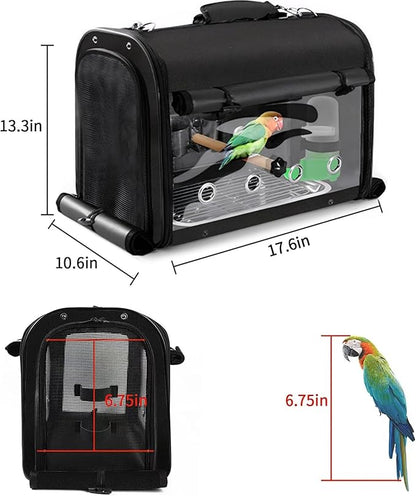 Sanmoncare Bird Carrier Bag Cockatiel Travel Cage with Stand, Lightweight Travel Carrier for Small Bird, Portable Parrot Travel Bag, Pet Transparent Travel Backpack