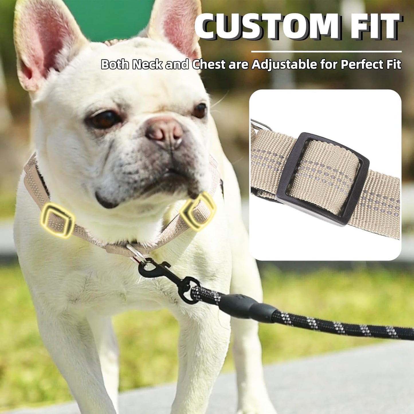 PUPTECK No Pull Dog Harness Small Sized Dog, Adjustable Reflective Pet Vest Harness with Bungee Handle, Escape Proof No Choke Harness for Small Dogs Walking Training, Beige XS