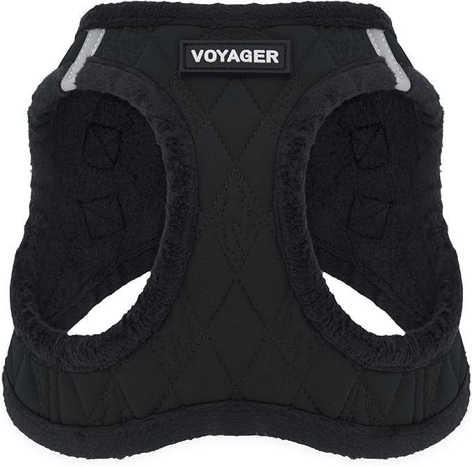 Best Pet Supplies - All Weather Mesh / Plush, Reflective, No Pull Harness for Small, Medium Dogs, Cats - Secure with Hook & Loop Fastener, Buckle, Double D-Rings - Black Plush, M