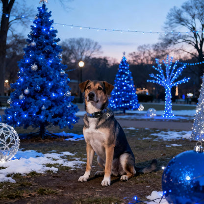 DOGWONG Blue Plaid Dog Collar, Blue Checkered Dog Collar with Mental Buckle Pet Necklace for Small Medium Large Dogs