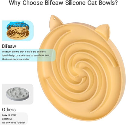 Slow Feeder Cat Bowl, Easy to Clean Silicone Bowl, Ideal for Dry and Wet Food (Yellow and Blue)