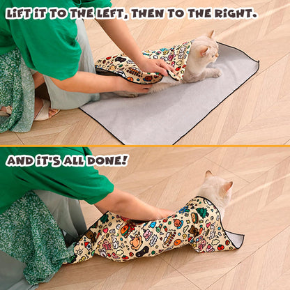 Cat Grooming Wrap, Self-Adherent Soft Cat Blanket to Wrap, Nail Clipping, Anti-Bite, Anti-Scratch, Anti-Escape Calming Wrap (Christmas, 6-10 lbs)