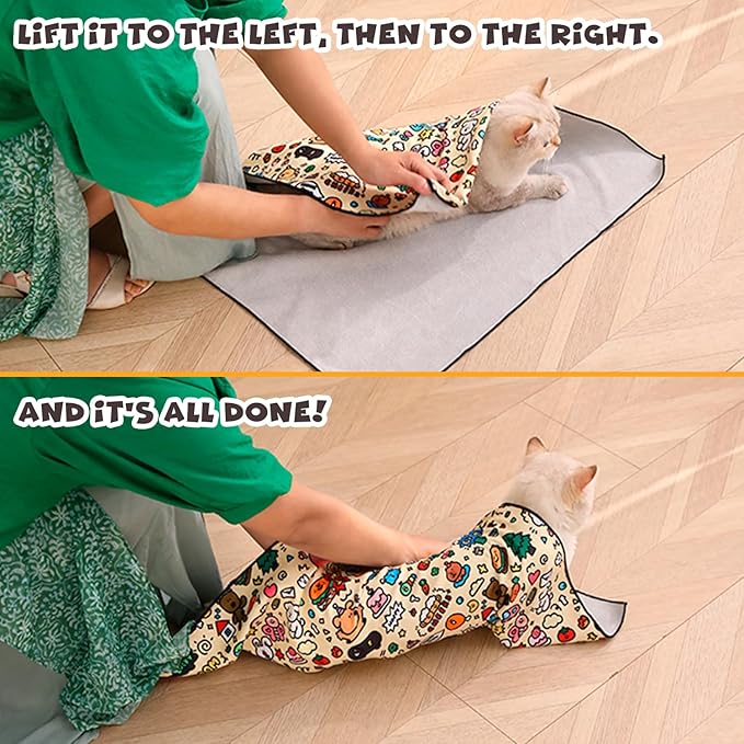 Cat Grooming Wrap, Self-Adherent Soft Cat Blanket to Wrap, Nail Clipping, Anti-Bite, Anti-Scratch, Anti-Escape Calming Wrap (Ocean, 10-13 lbs)