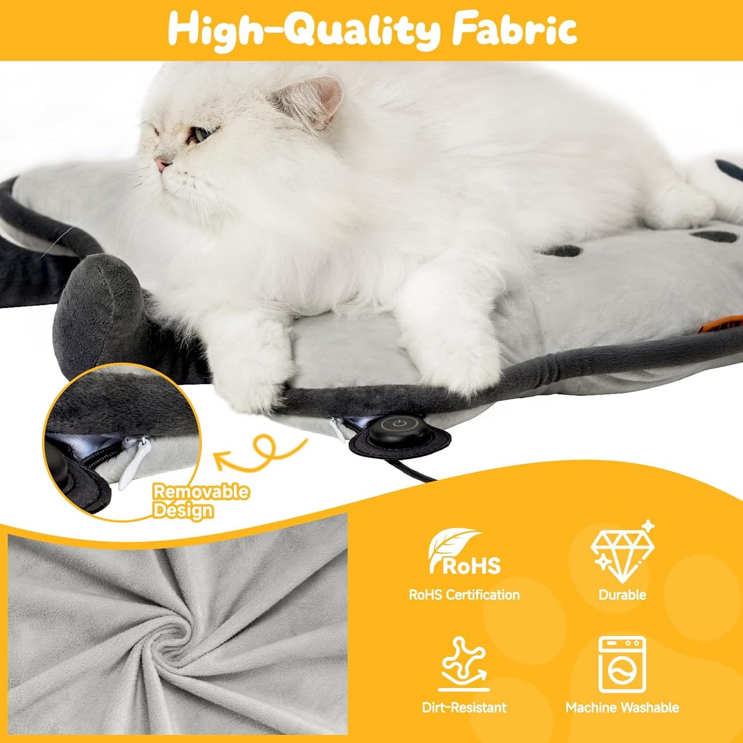 Cat Heating Pad Electric Heated Pet Bed Warming Mat for Indoor Cats Dogs Extra Large Adjustable Temperature Hot Pads Biscuits Grey 21"X 21"