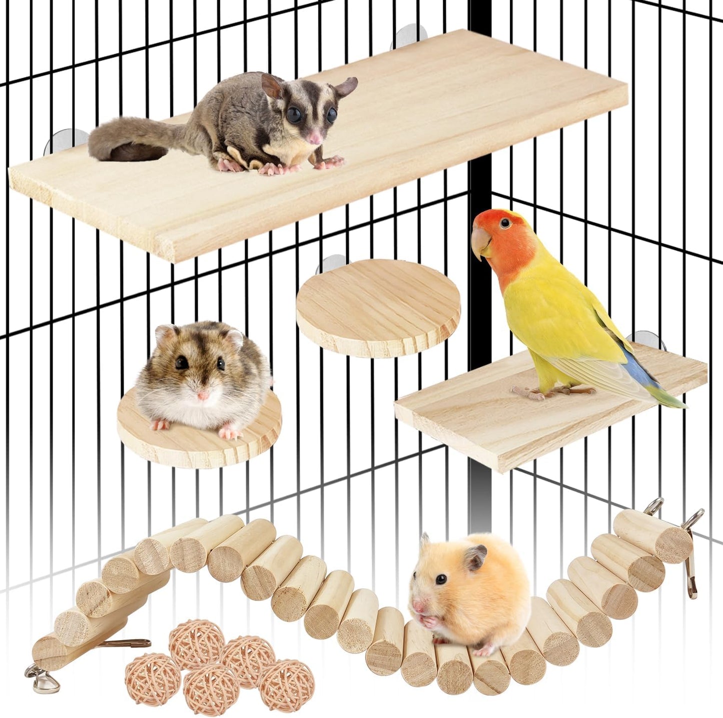 Hamster Suspension Bridge Toy，Small Animal Climbing Toys,Chinchilla Cage Natural Wood Flexible Platform Toy,Suitable for Hamsters, Chinchillas, Guinea Pigs, Birds, Small Animals