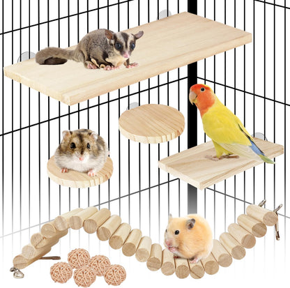 Hamster Suspension Bridge Toy，Small Animal Climbing Toys,Chinchilla Cage Natural Wood Flexible Platform Toy,Suitable for Hamsters, Chinchillas, Guinea Pigs, Birds, Small Animals