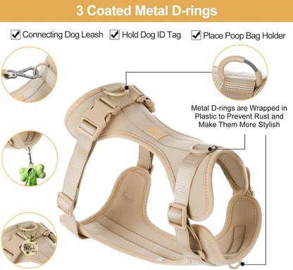 No Pull Lightweight Dog Harness: Adjustable Durable Breathable Mesh Pet Vest Harness with Soft & Comfortable Cushion, for Small Medium Large Dogs (Medium, Sand Color)