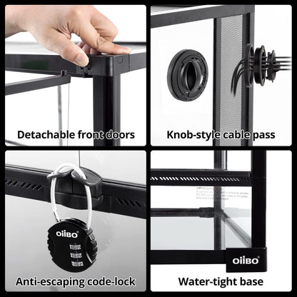 OIIBO Glass Reptile Terrarium, 40"x20"x20" Bearded Dragon Tank with One-Hand Opening Front Hinge Doors, Top and Front Ventilation, Reptile Habitat for Bearded Dragon Ball Python Snake Gecko Knock-Down