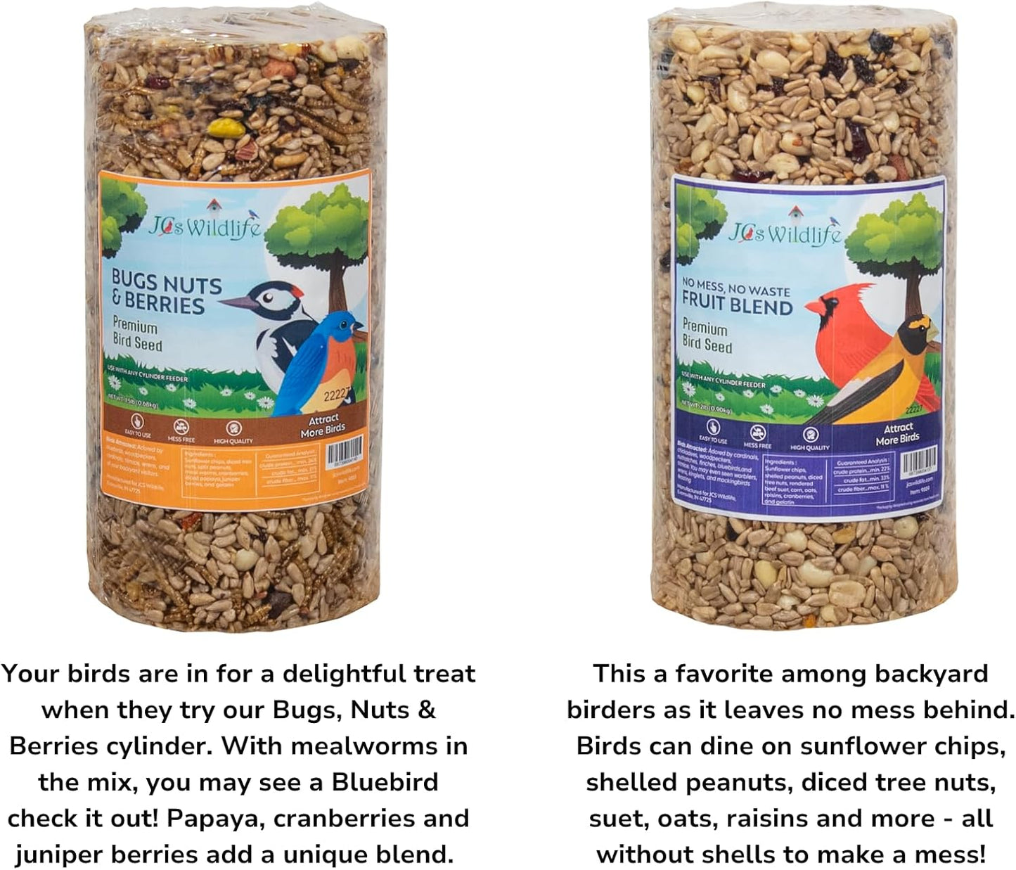 JCs Wildlife 6 Pack Premium Bird Seed Blend Small Cylinder with Hole Variety Pack