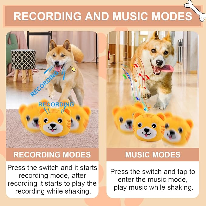 BABORUI Interactive Dog Toys Tiger, Jumping Squeaky Dog Toys with Recording and Music Modes, Rechargeable Moving Dog Chew Toys for Small/Medium/Large Dogs to Keep Them Busy(Tiger)