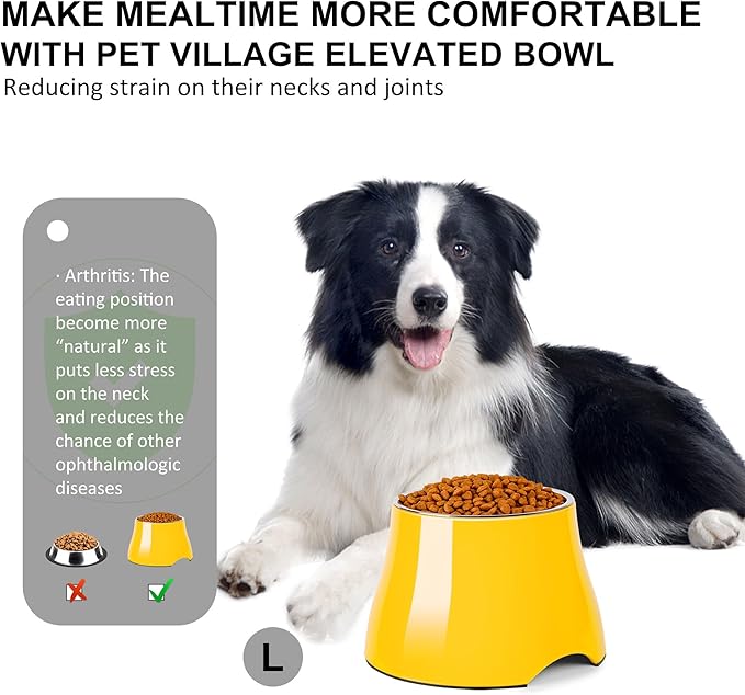 Dog Bowls,Cone Friendly Non-Slip Single Dog Bowl with Stainless Steel Inner, Raised Bowls for Small and Medium Dogs Spaniel Dogs Long Ear, High Capacity, L/3 Cups Yellow