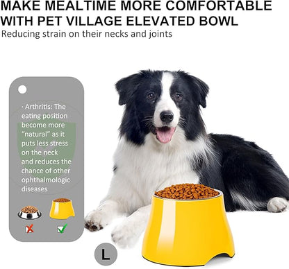 Dog Bowls,Cone Friendly Non-Slip Single Dog Bowl with Stainless Steel Inner, Raised Bowls for Small and Medium Dogs Spaniel Dogs Long Ear, High Capacity, L/3 Cups Yellow