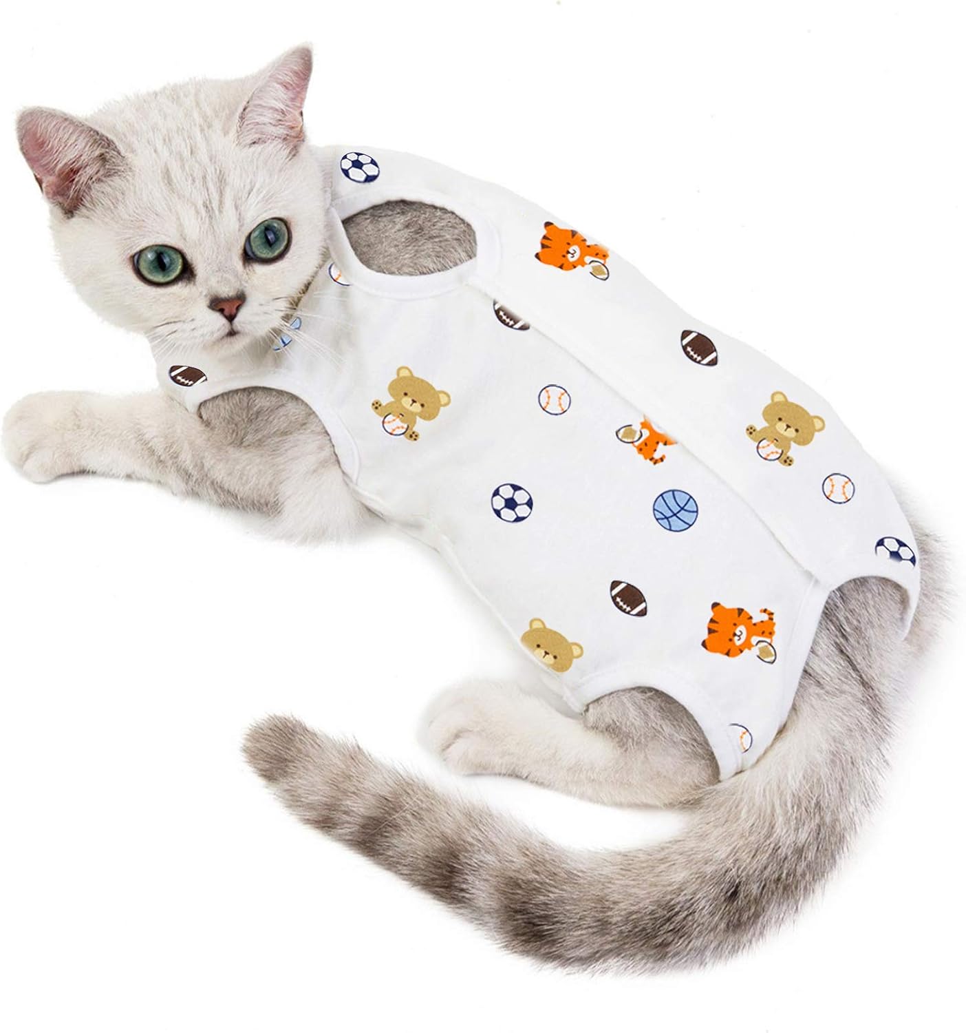Cat Professional Surgical Recovery Suit,E-Collar Alternative for Cats Dogs,After Surgery Wear, Pajama Suit,Home Indoor Pets Clothing Football S