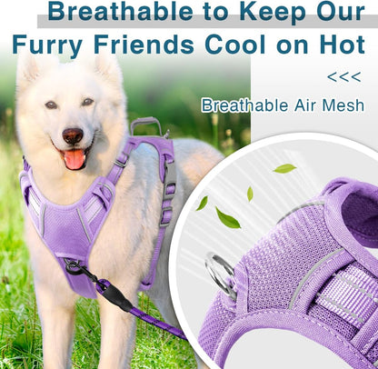BARKBAY Dog Harness No Pull with ID Tag Pocket - Heavy Duty, Reflective, Easy Control for Large Dogs(Violet Purple,M)