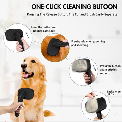 Dog Self Cleaning Slicker Brush for Shedding, Ideal for Short Long Haired Dogs, Including Cat. Removes Loose Fur, Undercoat, Mats, Tangled Hair. Suit for Large Medium Small Animal, Black