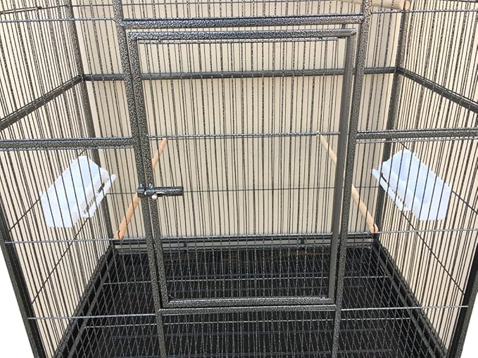 74" Large Double Separate Stackable Wrought Iron Breeding Bird Flight Parrot Cockatiel Conure Breeder Cages Side Nesting Doors Double Feeder Cups Easy Clean Grate & Tray with Detechable Rolling Stand