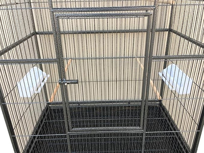 74" Large Double Separate Stackable Wrought Iron Breeding Bird Flight Parrot Cockatiel Conure Breeder Cages Side Nesting Doors Double Feeder Cups Easy Clean Grate & Tray with Detechable Rolling Stand