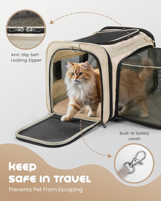 MIDOG Cat Carrier Soft for Small to Medium-Sized Cats,Up to 25 Lbs, TSA Airline Approved Soft Sided Pet Carrier,Collapsible Travel Cat Carriy Bag(Beige,20 inch x 13 inch x 13 inch)