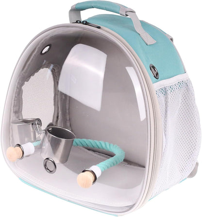 Small Bird Travel Backpack Carrier Cage, Backpack to Transport Backpack Carrier with Clamp Cups Stand Perch for Parakeet Cockatiel Budgies Vet Carry Book Bag Green