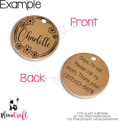 Super Customizable Pet Tags ID for Cats & Dogs | Cat tag: Durable Stainless Steel. Custom Engraved Dog Tags for Collars, Harnesses & Leashes | Many Fonts & Design (Champagne, Round)