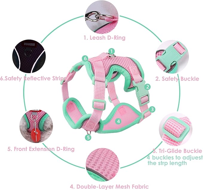 Cat Harness and Leash Set for Walking – Escape-Proof Reflective Vest for Cats and Small Dogs, Adjustable Soft Air Mesh with Pressure-Reducing Design, 4.92ft (Light Brown & Blue, L)