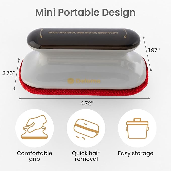 DELOMO Upgraded Pet Hair Removal Tool for Car, Mini Dog Hair Remover for Car Detailing, Pet Hair Remover Brush for Auto Detailing, Furniture, Carpet, Lint, Pet Hair Eraser (Size: 4.72" L × 2.76" W)