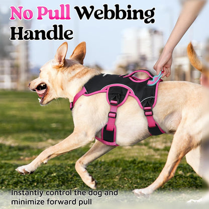 rabbitgoo Escape Proof Dog Harness Large Dogs, Soft Padded Full Body Pet Harness, Reflective Adjustable No Pull Vest with Lift Handle and Leash Clip for Walking Hiking Training, Pink & Black, L