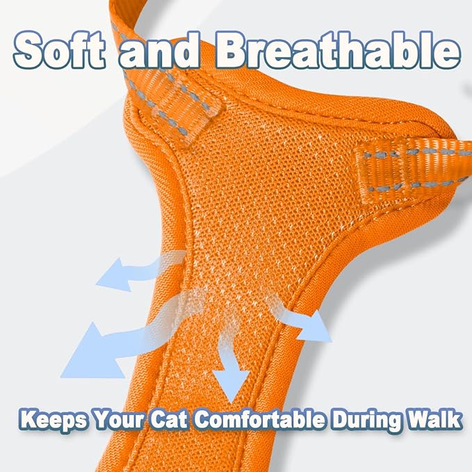 Cat Harness and Leash Set Escape Proof for Kitten Walking, Soft Adjustable Top Handle Vest Harnesses for Cats, Easy Control Breathable Reflective Small Medium Large, Orange, XXS
