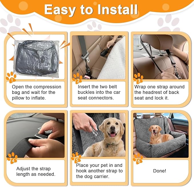 Sephyroth Velvet Dog Car Seat - Medium/Large Dogs - Back Seat Compatible, 60 lbs Max, Safety Belt