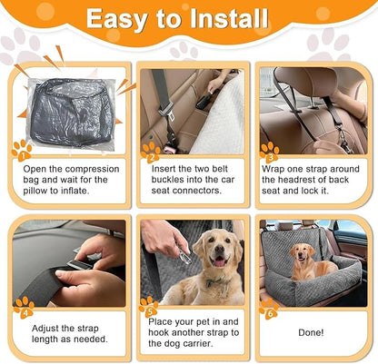 Sephyroth Velvet Dog Car Seat - Medium/Large Dogs - Back Seat Compatible, 60 lbs Max, Safety Belt