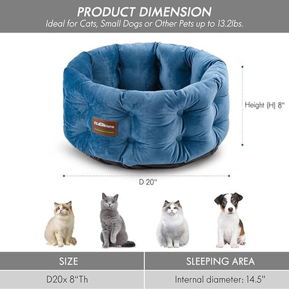 ClevaHome Deep Nest Cat Bed for Small Pets up to 15lbs - Round Cat Beds for Indoor Cats, Luxurious Velvet Feel, Extra High Sides, Machine Washable Comfort Pet Bed with Non-Slip Bottom (Steel Blue)