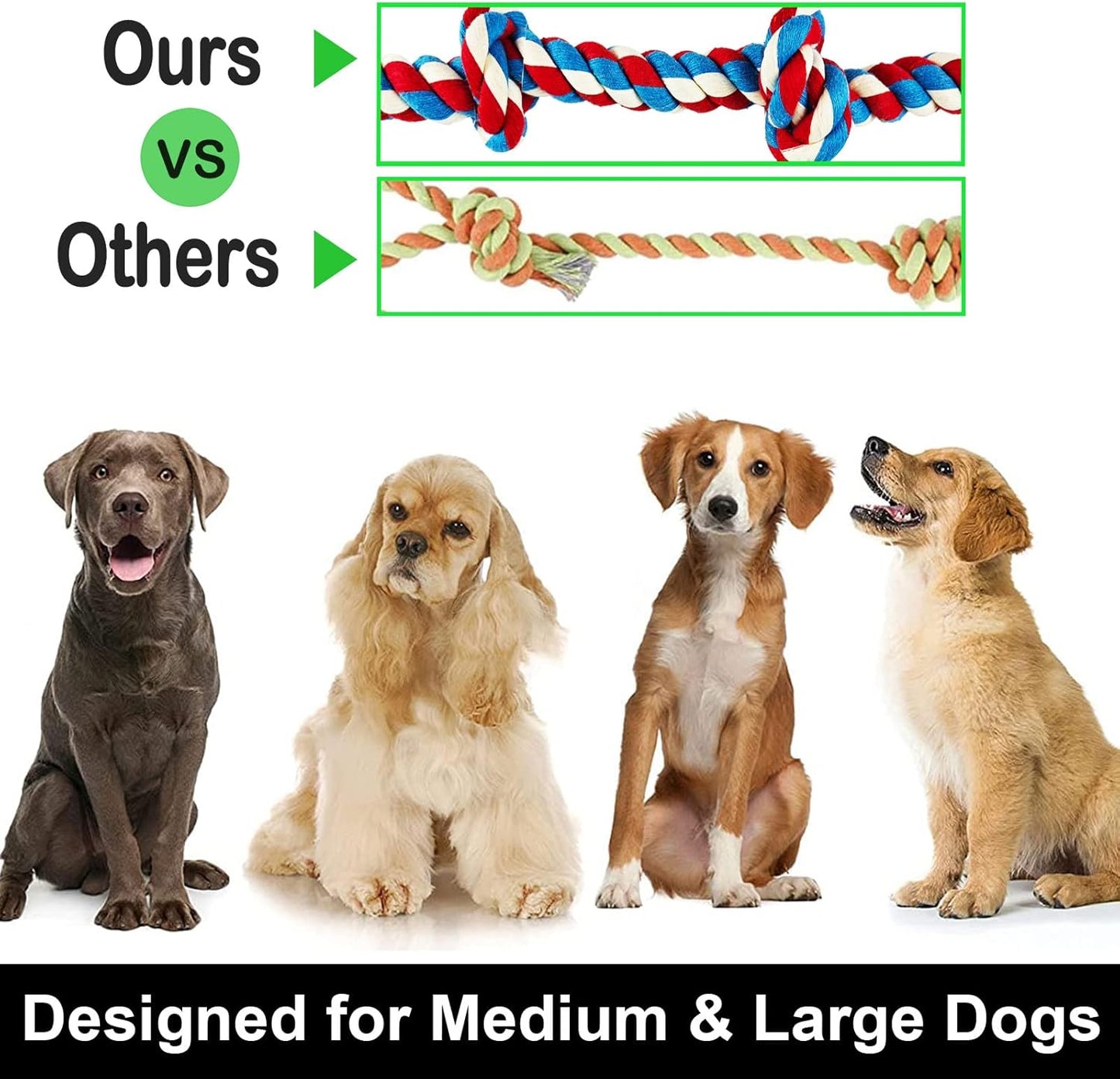 LosFong Large Dog Chew Toys for Aggressive Chewers, Indestructible Dog Rope Toys for Large Breeds, Heavy Duty 100% Cotton Dental Teeth Cleaning Tug of War Toy