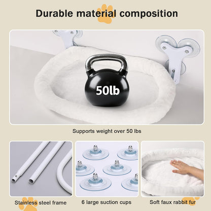 Cat Window Perch with 6 Strong Suction Cups,Includes Summer and Winter Removable Cushion - No Drill Installation,50LBS Support Foldable Cordless Cat Beds for Indoor Cats(Medium)