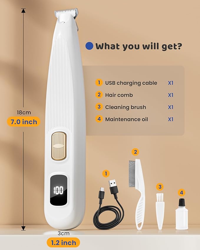 Dog Paw Trimmer with LED Light, 35dB Low Noise Precision Pet Paw Trimmer for Dogs Cats Grooming Clippers, 2 Speed Safety Electric Paw Hair Trimmer for Paws, Ears, Rump, Face, Eyes (Pink)