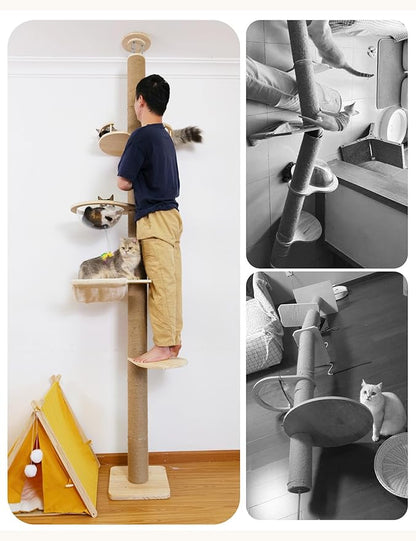 Floor-to-Ceiling Cat Tree with Natural Sisal Rope Scratching Post - Adjustable Height (55-119 Inches) - Modern Cat Activity Tree, Cat Scratcher Post