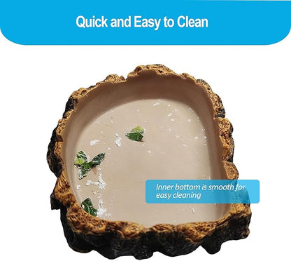 Bearded Dragon Tank Accessories, Tree Stump Bearded Dragon Food Bowl, Reptile Water Dish for Leopard Geckos, Crested Geckos, Hermit Crabs, Frogs and Corn Snakes