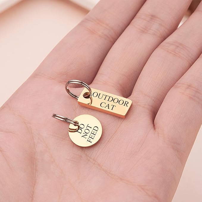 Anavia Small Size Dog Cat ID Tags, Small/XS Personalized Color Plated Stainless Steel Puppy Kitten Name Tags, Customized Engraved Nameplate Pet Collar Tag (Gold, XS-Round)