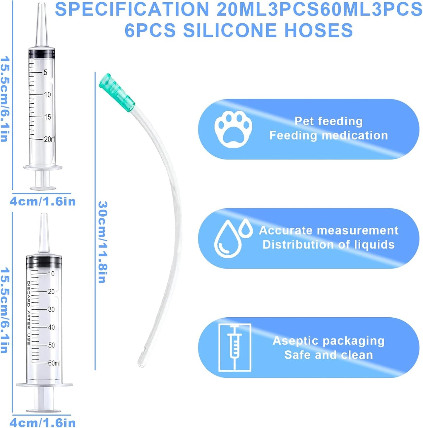 Baby Bird Feeding Syringe Set, Pet Parrot Milk Feeding Syringe with Tubes, Parrot Feeding Tubes Measuring Tools for Feeding Pets Scientific Industrial Labs… (20ml+60ml)