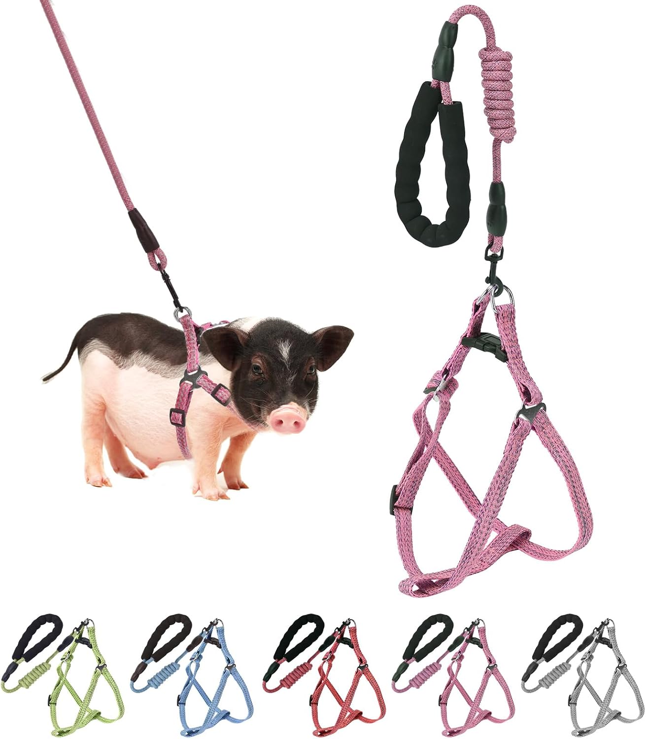 Mini Pig Harness, Adjustable Small Pig Harness with Leash Infinity Style Lead and Soft Foam Handle for Small to Medium Pet Pigs Walking Training Jogging (Pink, M)