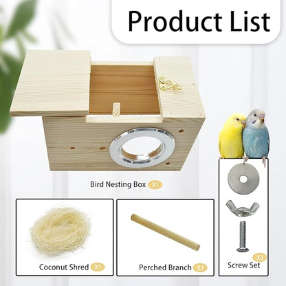 kathson Parakeet Nesting Box Transparent Bird House Bird Nest Box for Cage Parrot Nesting Boxes Wooden Breeding Box for Cockatiel Lovebirds Budgie Finch Canary(S)