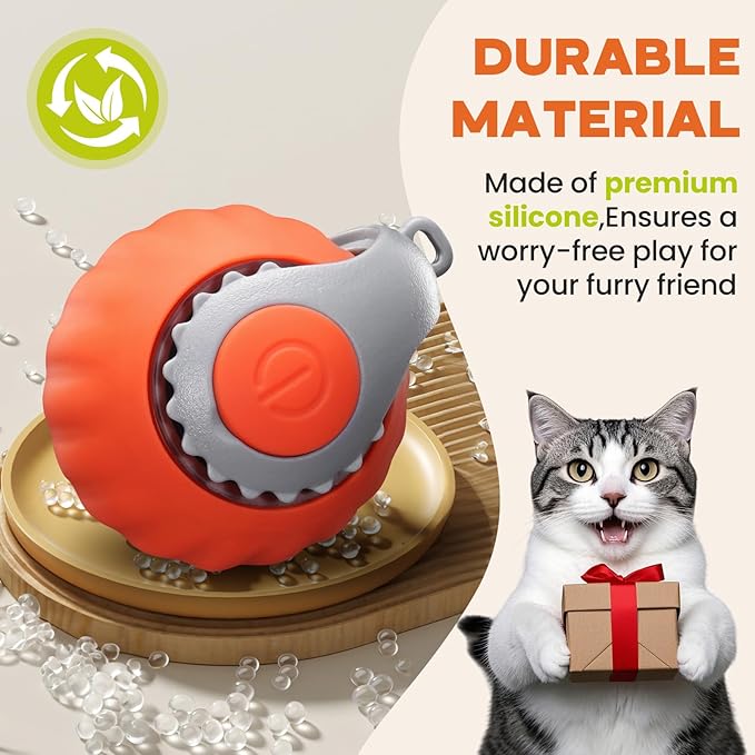 Interactive Cat Toy for Indoor Cats, Two Speed Smart Automatic Cat Toy Moving Ball with Tail, Rechargeable Motion Activated Cat Toys for Bored Indoor Adult Cats (Adapter Not Included)