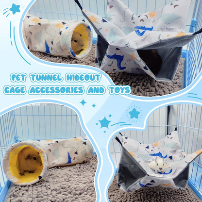 Large Caliber Guinea Pig Tunnel Hideout & Hammock, Rat Cage Corner Toy for Ferret Hedgehog Piggy to Hide and Shuttle (1. Tunnel-Dinosaur)
