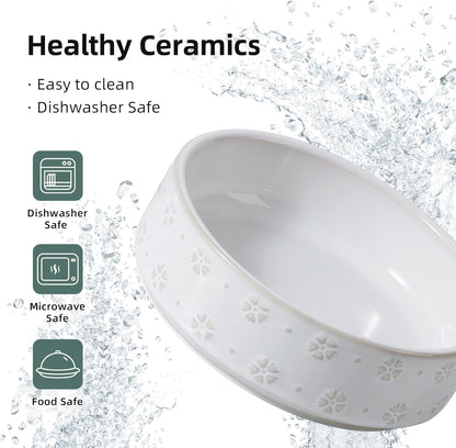 6.1inch Ceramic Set of 2 Dog and Cat Bowls, Food and Water Bowls for Toy Breed Dogs, Kitty, 2pcs Pet Dishes, Cat Feeder(2Dishes, White with Snowflake Pattern)