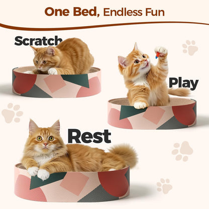 ComSaf Cat Scratcher Cardboard Bed Lounge Couch for Indoor Cats Oval Shape 17"x13", Kitty Cat Scratching Pad Recycle Corrugate Scratcher Long Lasting Furniture