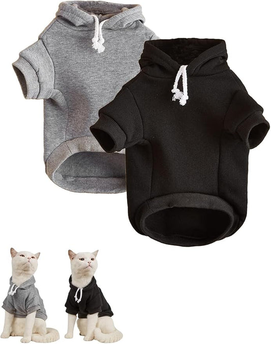 QWINEE Basic Dog Hoodie Sweatshirt Puppy Sweater Warm Cat Costumes Pet Clothes for Chihuahua Puppy Kitten Small Medium Dogs Black and Grey Medium