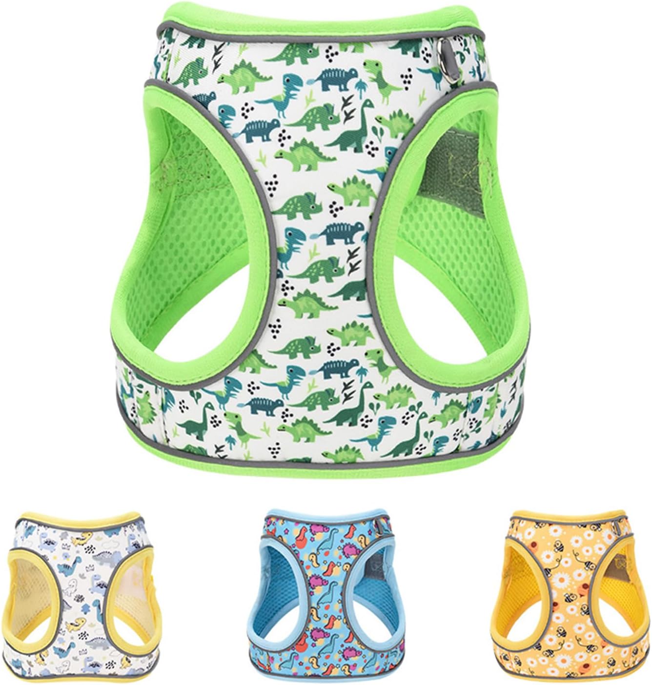 Step in Dog Harness No Pull Dinosaur Adjustable Soft Mesh Padded Reflective Pet Vest Harness and Leash Set for Small Medium Dogs