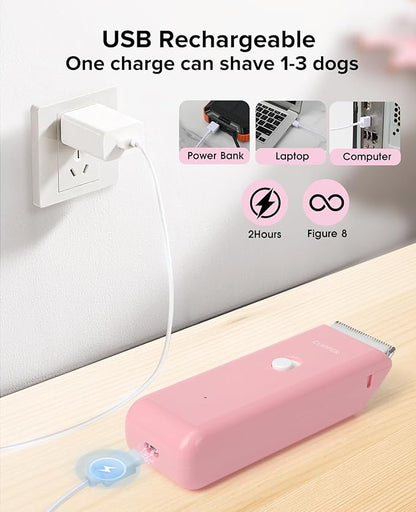 Dog Clipper for Matted & Long Hair,Quiet Pet Paw Hair Trimming Groomer,Handy Cordless Rechargeable Waterproof Shaver Kits for Cats,Small Dogs & Animals Pink
