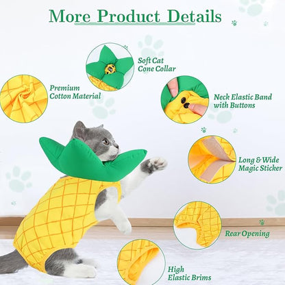 EMUST Cat Recovery Suit and Cat Cone Collar Set, Soft kittens Onesie for Cats After Surgery Female, Cute Kitten Surgery Recovery Suit Female, Cone of Shame Alternative for Kittens Under 4lb, Yellow, S